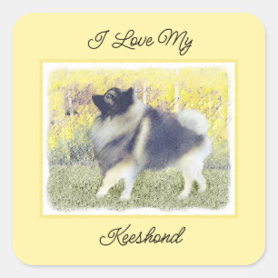 Keeshond Aspen Painting - Cute Original Dog Art Square Sticker