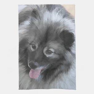 Keeshond Bailey Painting - Cute Original Dog Art Kitchen Towel