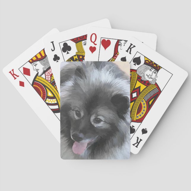 Keeshond Bailey Painting - Cute Original Dog Art Playing Cards (Back)