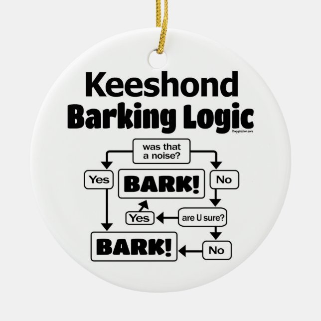 Keeshond Barking Logic Ceramic Ornament (Front)