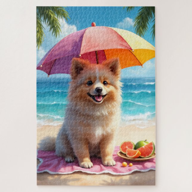 Keeshond Beach Relax Scene Jigsaw Puzzle (Vertical)