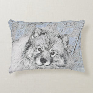 Keeshond Beth Painting - Cute Original Dog Art Accent Pillow