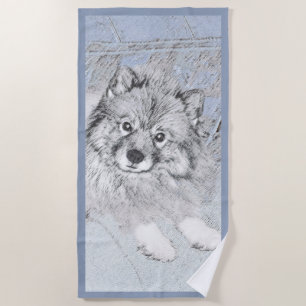 Keeshond Beth Painting - Cute Original Dog Art Beach Towel