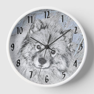 Keeshond Beth Painting - Cute Original Dog Art Clock