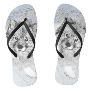 Keeshond Beth Painting - Cute Original Dog Art Flip Flops