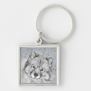 Keeshond Beth Painting - Cute Original Dog Art Keychain