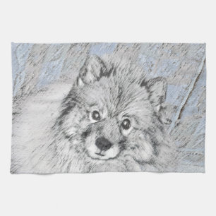 Keeshond Beth Painting - Cute Original Dog Art Kitchen Towel