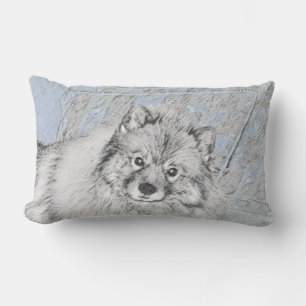 Keeshond Beth Painting - Cute Original Dog Art Lumbar Pillow