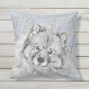 Keeshond Beth Painting - Cute Original Dog Art Outdoor Pillow