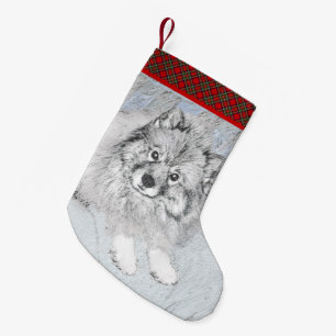 Keeshond Beth Painting - Cute Original Dog Art Small Christmas Stocking