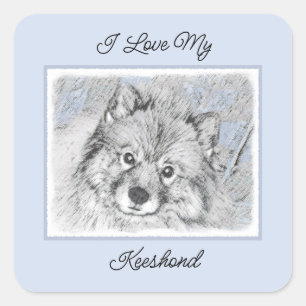 Keeshond Beth Painting - Cute Original Dog Art Square Sticker