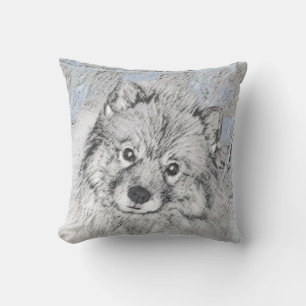 Keeshond Beth Painting - Cute Original Dog Art Throw Pillow