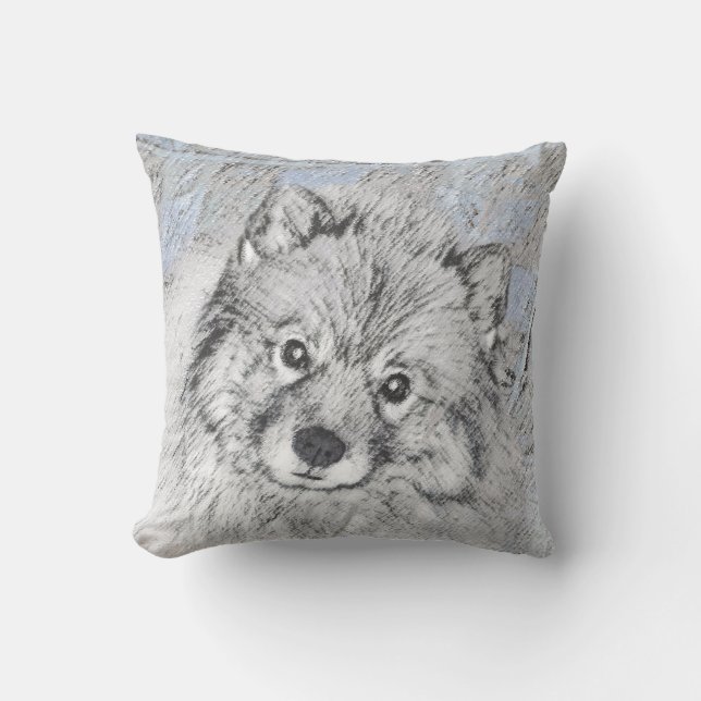 Keeshond Beth Painting - Cute Original Dog Art Throw Pillow (Front)