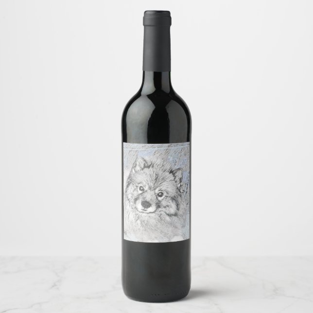 Keeshond Beth Painting - Cute Original Dog Art Wine Label (Front)