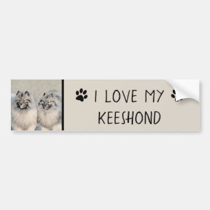 Keeshond Brothers Painting - Original Dog Art Bumper Sticker