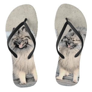 Keeshond Brothers Painting - Original Dog Art Flip Flops
