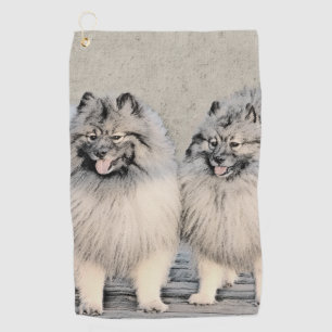 Keeshond Brothers Painting - Original Dog Art Golf Towel