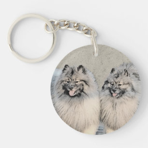 Keeshond Brothers Painting - Original Dog Art Keychain