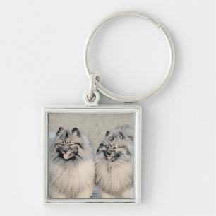 Keeshond Brothers Painting - Original Dog Art Keychain
