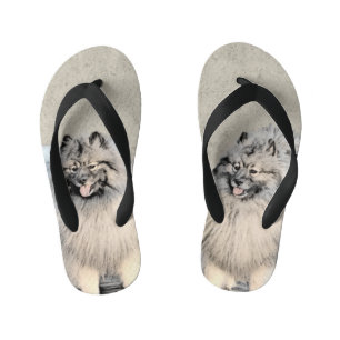 Keeshond Brothers Painting - Original Dog Art Kid's Flip Flops
