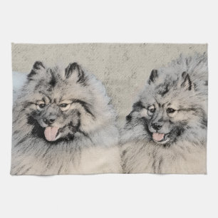 Keeshond Brothers Painting - Original Dog Art Kitchen Towel