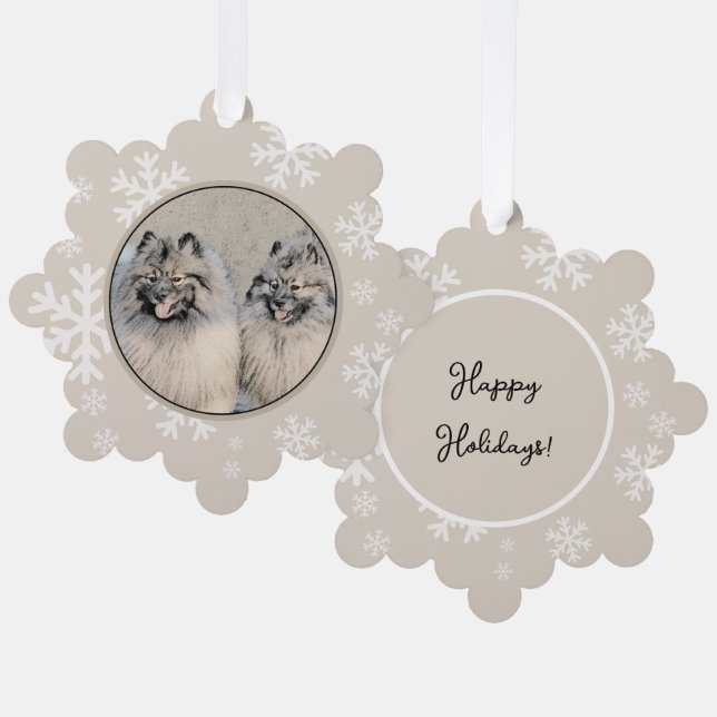 Keeshond Brothers Painting - Original Dog Art Ornament Card (Front/Back)