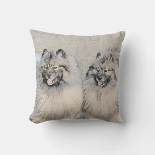 Keeshond Brothers Painting - Original Dog Art Outdoor Pillow
