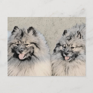 Keeshond Brothers Painting - Original Dog Art Postcard