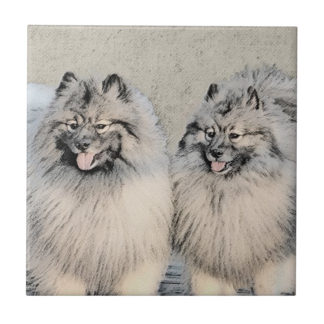 Keeshond Brothers Painting - Original Dog Art Tile (Front)