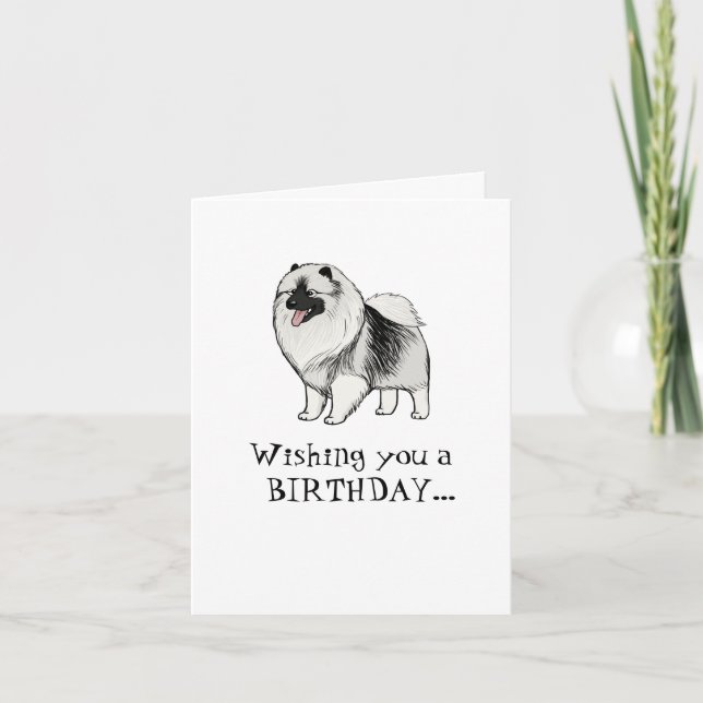 Keeshond Cartoon Dog Keesie Kees Happy Birthday Card (Front)