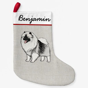 Keeshond Cartoon Dog with Custom Text Small Christmas Stocking