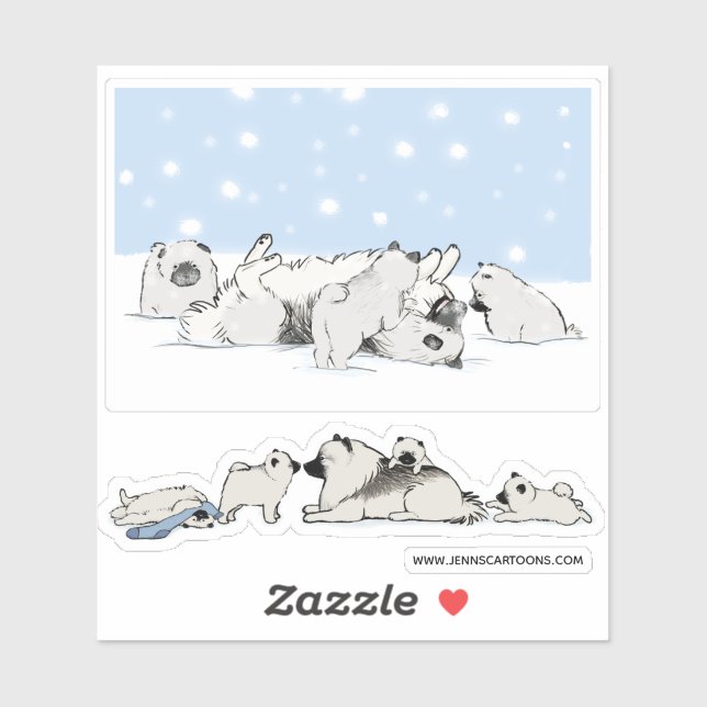 Keeshond Chiens Keeshond Keesies Jouer Stickers Vi (Feuille)