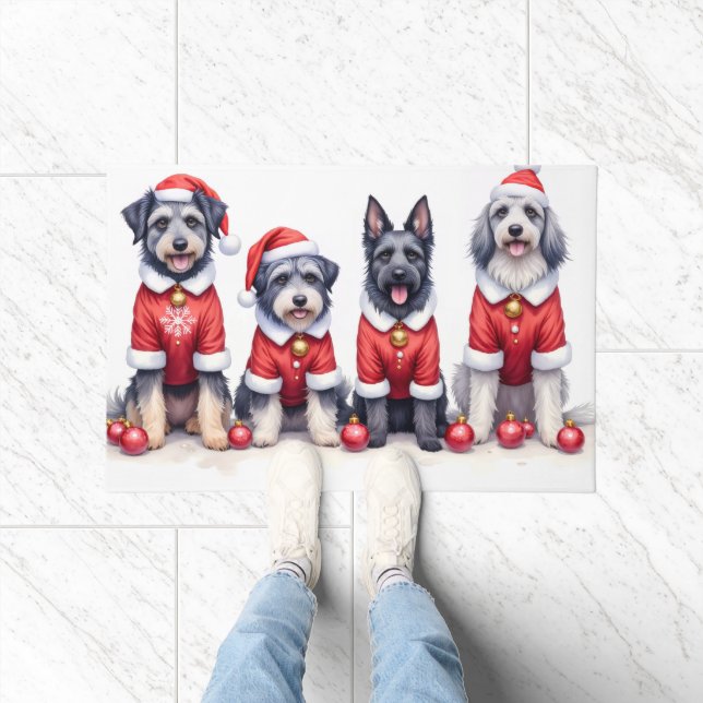 Keeshond Christmas Dress Santa Hat Doormat (Indoor)
