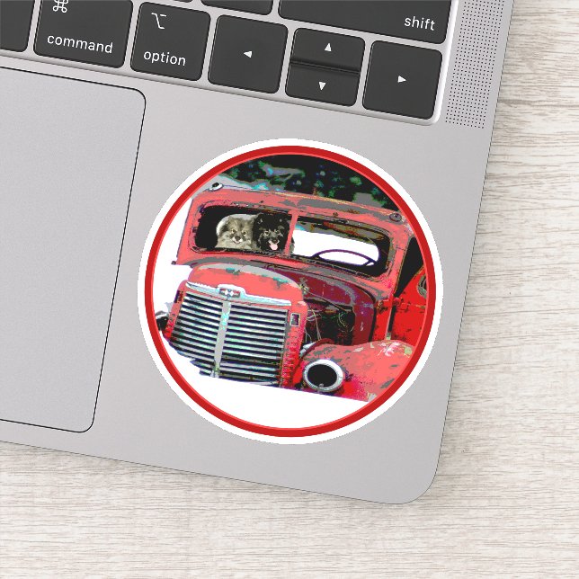 Keeshond Christmas Old Truck Painting Dog Art (Detail)