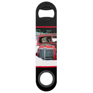 Keeshond Christmas Old Truck Painting Dog Art Bar Key