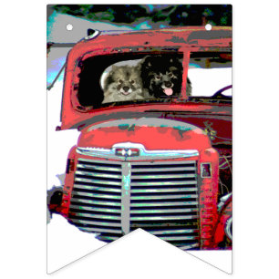Keeshond Christmas Old Truck Painting Dog Art Bunting Flags