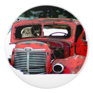Keeshond Christmas Old Truck Painting Dog Art Ceramic Knob