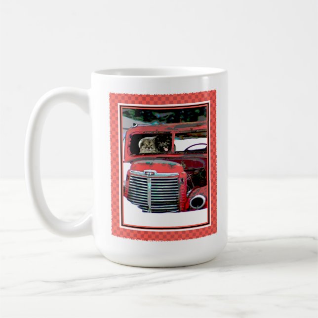 Keeshond Christmas Old Truck Painting Dog Art Coffee Mug (Left)