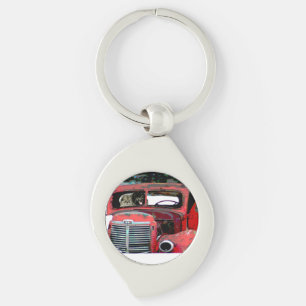 Keeshond Christmas Old Truck Painting Dog Art Keychain