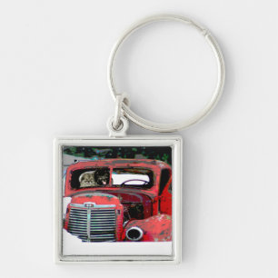 Keeshond Christmas Old Truck Painting Dog Art Keychain