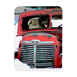Keeshond Christmas Old Truck Painting Dog Art Magnet