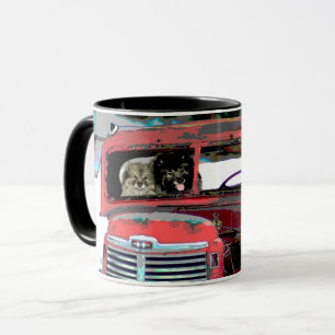 Keeshond Christmas Old Truck Painting Dog Art Mug