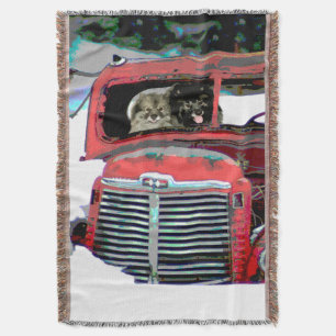 Keeshond Christmas Old Truck Painting Dog Art Throw Blanket
