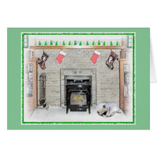 Keeshond Christmas Puppy Dog by Fireplace Painting