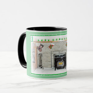 Keeshond Christmas Puppy Dog by Fireplace Painting Mug