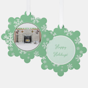 Keeshond Christmas Puppy Dog by Fireplace Painting Ornament Card