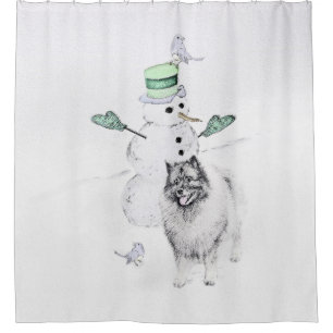 Keeshond Christmas Snowman Painting Dog Art