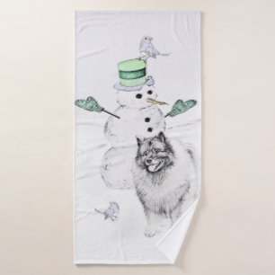 Keeshond Christmas Snowman Painting Dog Art Bath Towel Set
