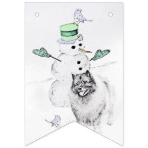 Keeshond Christmas Snowman Painting Dog Art Bunting Flags