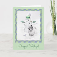Keeshond Christmas Snowman Painting Dog Art
